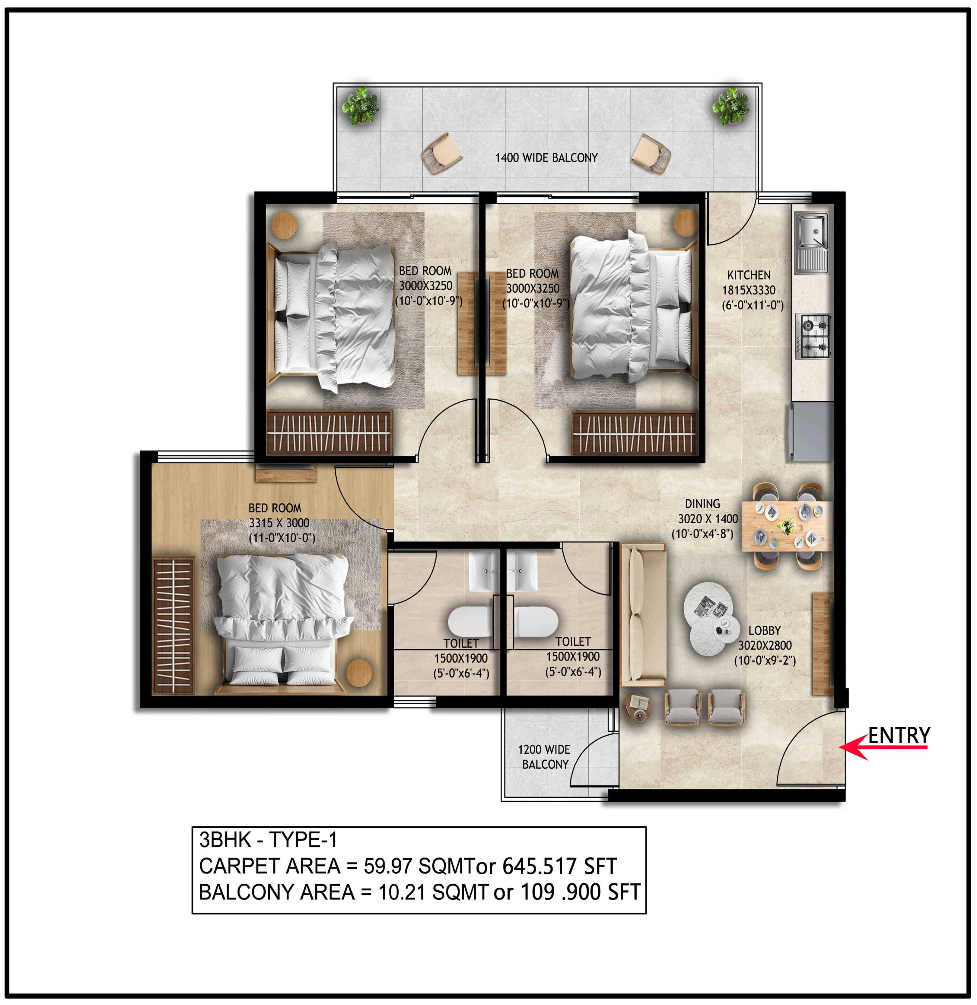 3 BHK TYPE 1